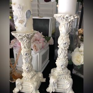 Elegant vintage ornate  White Candle Holders